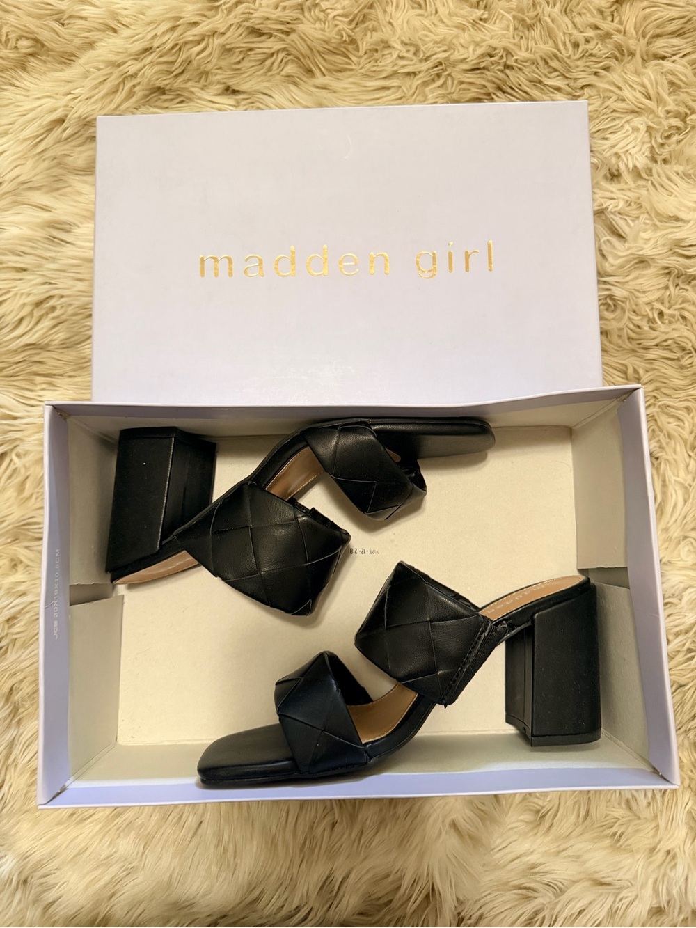 Madden Girl Black Quilted Double-Strap Block Heel Mules Size 7